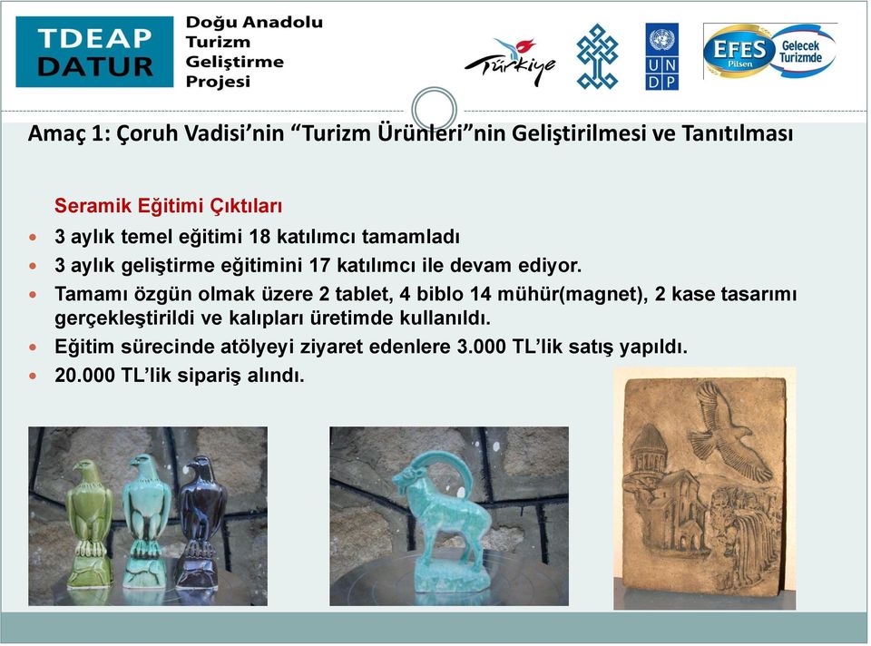 Tamamı özgün olmak üzere 2 tablet, 4 biblo 14 mühür(magnet), 2 kase tasarımı gerçekleştirildi ve kalıpları