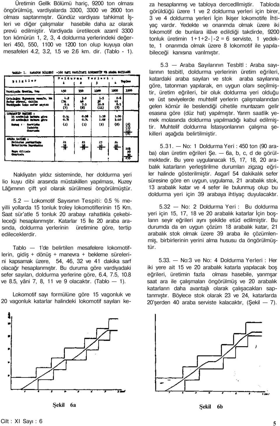 ardiyada üretilecek azamî 3300 ton kömürün 1, 2, 3, 4 doldurma yerlerindeki değerleri 450, 550, 1100 ve 1200 ton olup kuyuya olan mesafeleri 4.2, 3.2, 1.5 ve 2.6 km. dir. (Tablo - 1).