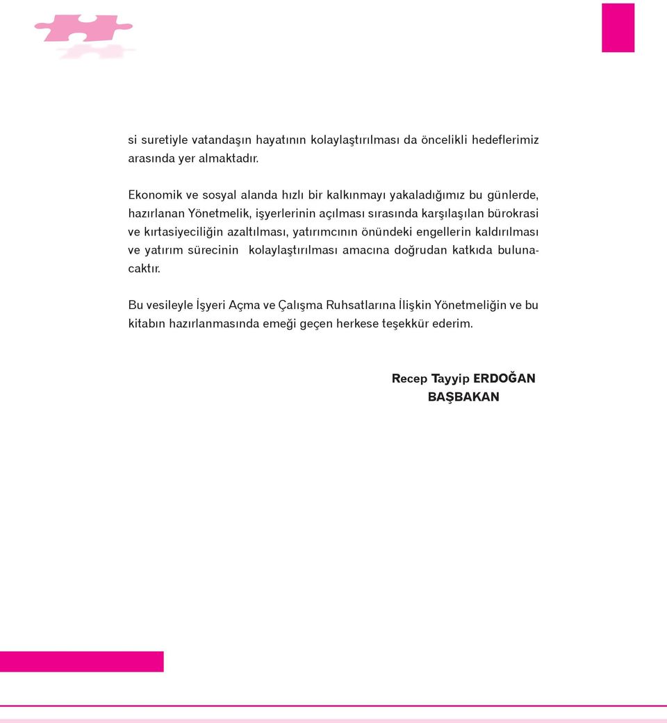 bürokrasi ve kýrtasiyeciliðin azaltýlmasý, yatýrýmcýnýn önündeki engellerin kaldýrýlmasý ve yatýrým sürecinin kolaylaþtýrýlmasý amacýna doðrudan