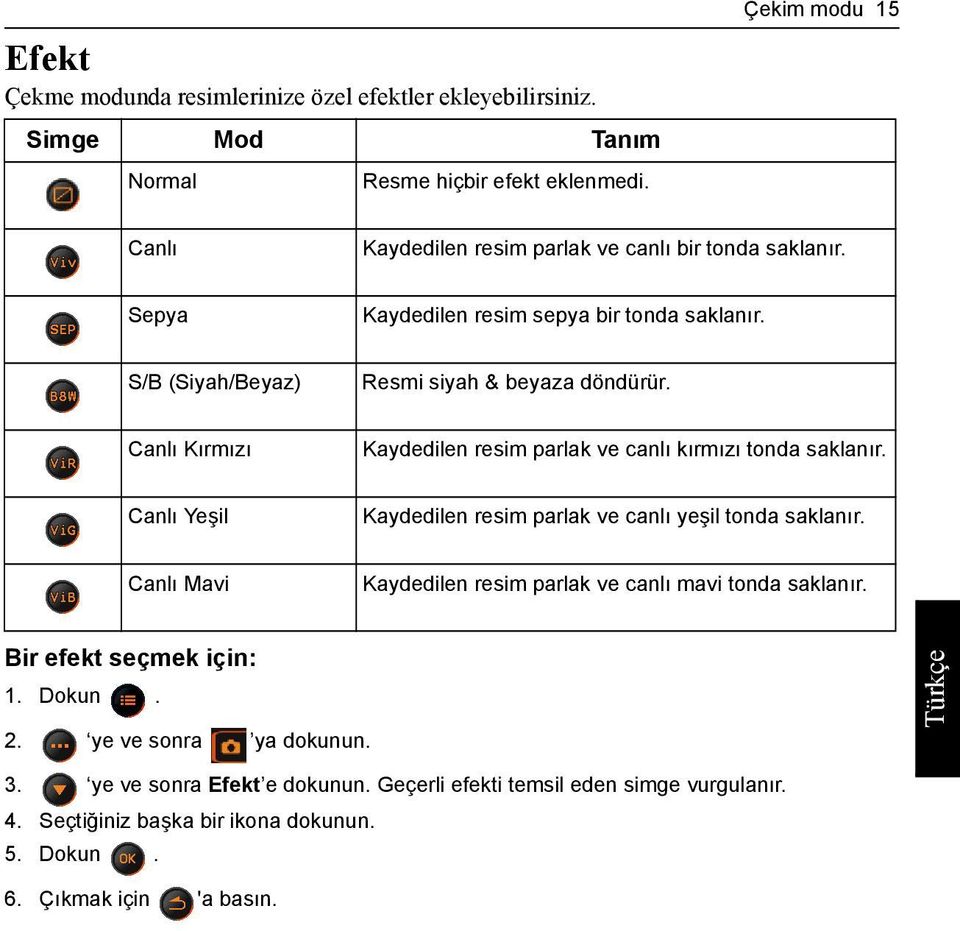 Canlı Kırmızı Kaydedilen resim parlak ve canlı kırmızı tonda saklanır. Canlı Yeşil Kaydedilen resim parlak ve canlı yeşil tonda saklanır.