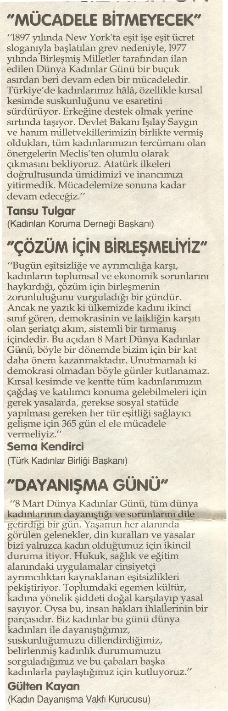 Devlet Bakani Isilay Saygin ve hanim milletvekillerimizii1 birlikte vermis olduklari, tüm kadin1aninizin tercümani olan önergelerin Meclis'ten olumlu olarak çikmasini bekliyoruz.