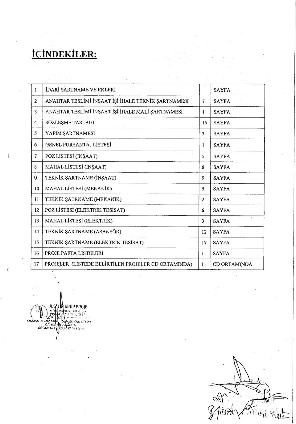 SAYFA 11 TEKNİK ŞATRNAME (MEKANİK) 2 SAYFA 12 POZ LİSTESİ (ELEKTRİK TESİSAT) 6 SAYFA 13 MAHAL LİSTESİ (ELEKTRİK) 3 SAYFA 14 TEKNİK ŞARTNAME (ASANSÖR) 12 SAYFA 15 TEKNİK ŞARTNAME (ELEKTRİK