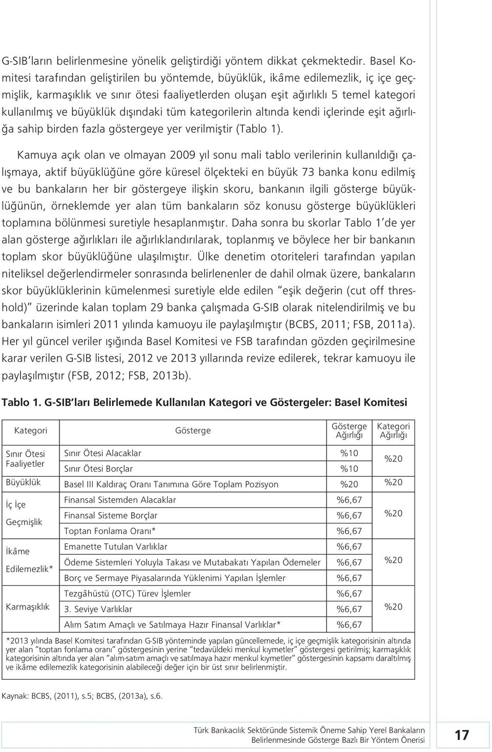 büyüklük dışındaki tüm kategorilerin altında kendi içlerinde eşit ağırlığa sahip birden fazla göstergeye yer verilmiştir (Tablo 1).