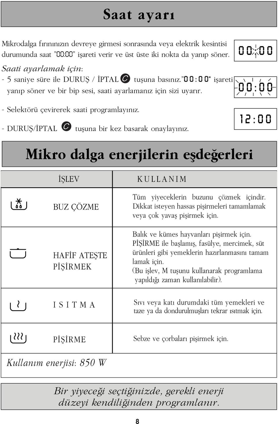 0 0 : 0 0 0 0 : 0 0 - Selektörü çevirerek saati programlayýnýz. - DURUÞ/ÝPTAL tuþuna bir kez basarak onaylayýnýz.