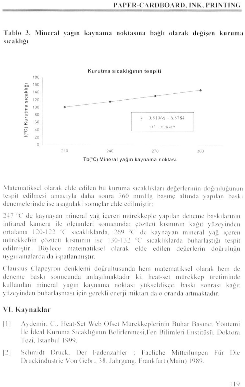 Matematiksel olarak elde edilen bu kuruma sıcaklıkları değerlerinin doğruluğunun lespiı edilmesi amacıyla daha sonra 760 nııııllg basınç allında yapılan baskı denemelerinde ise aşağıdaki sonuçlar