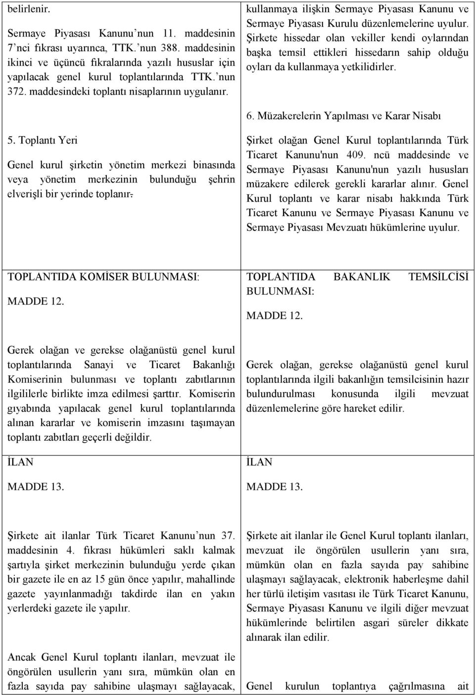 Şirkete hissedar olan vekiller kendi oylarından başka temsil ettikleri hissedarın sahip olduğu oyları da kullanmaya yetkilidirler. 6. Müzakerelerin Yapılması ve Karar Nisabı 5.