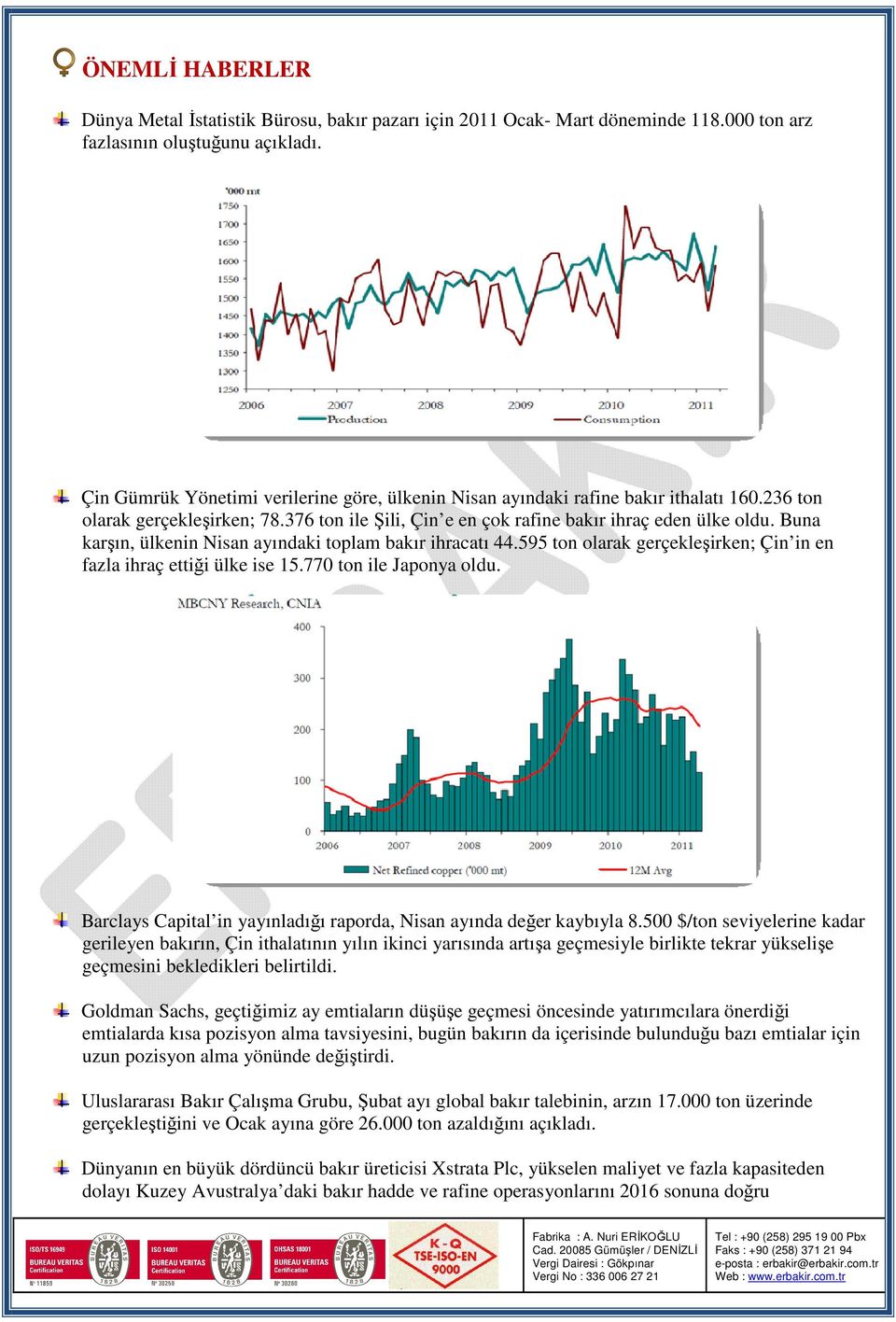 Buna karşın, ülkenin Nisan ayındaki toplam bakır ihracatı 44.595 ton olarak gerçekleşirken; Çin in en fazla ihraç ettiği ülke ise 15.770 ton ile Japonya oldu.