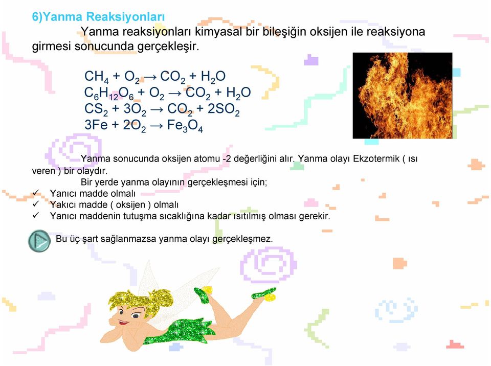 değerliğini alır. Yanma olayı Ekzotermik ( ısı veren ) bir olaydır.