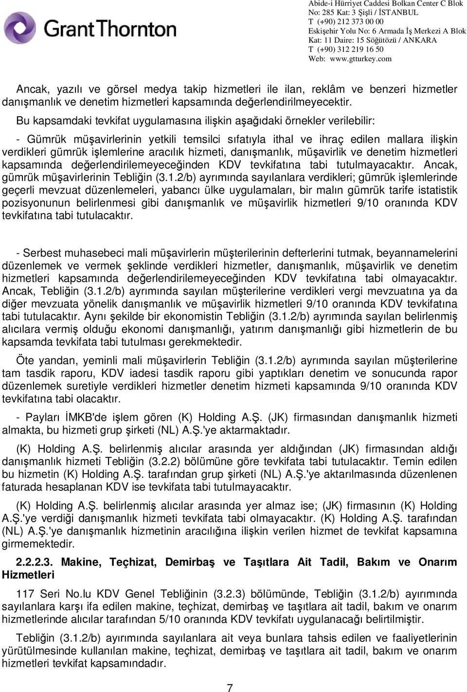 hizmeti, dan manl k, mü avirlik ve denetim hizmetleri kapsam nda de erlendirilemeyece inden KDV tevkifat na tabi tutulmayacakt r. Ancak, gümrük mü avirlerinin Tebli in (3.1.