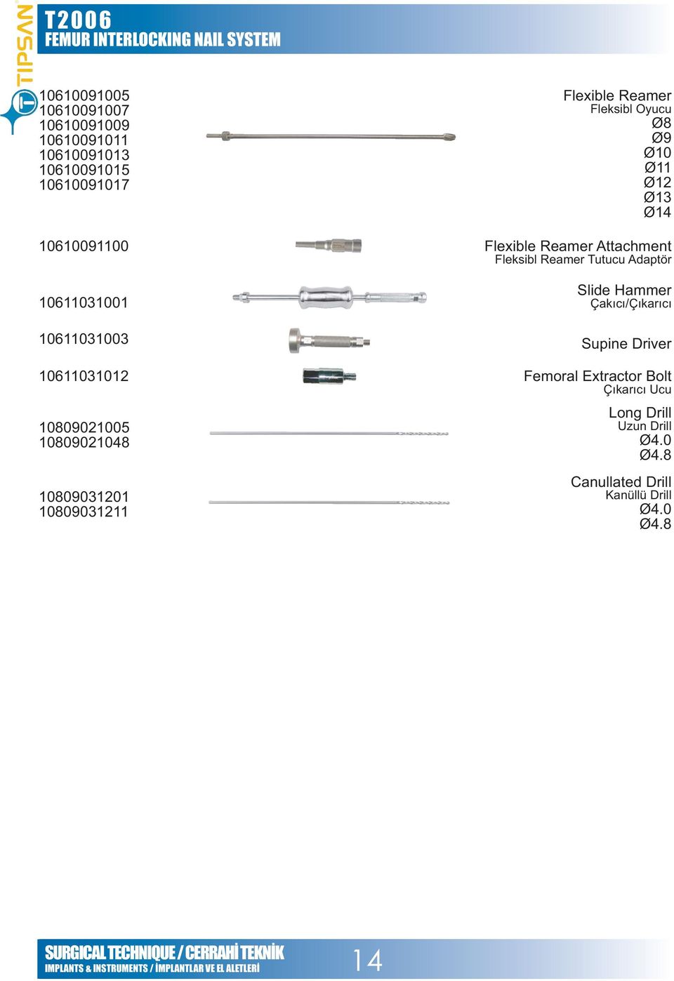 Çakýcý/Çýkarýcý 10611031003 Supine Driver 10611031012 Femoral Extractor Bolt Çýkarýcý Ucu 10809021005 10809021048