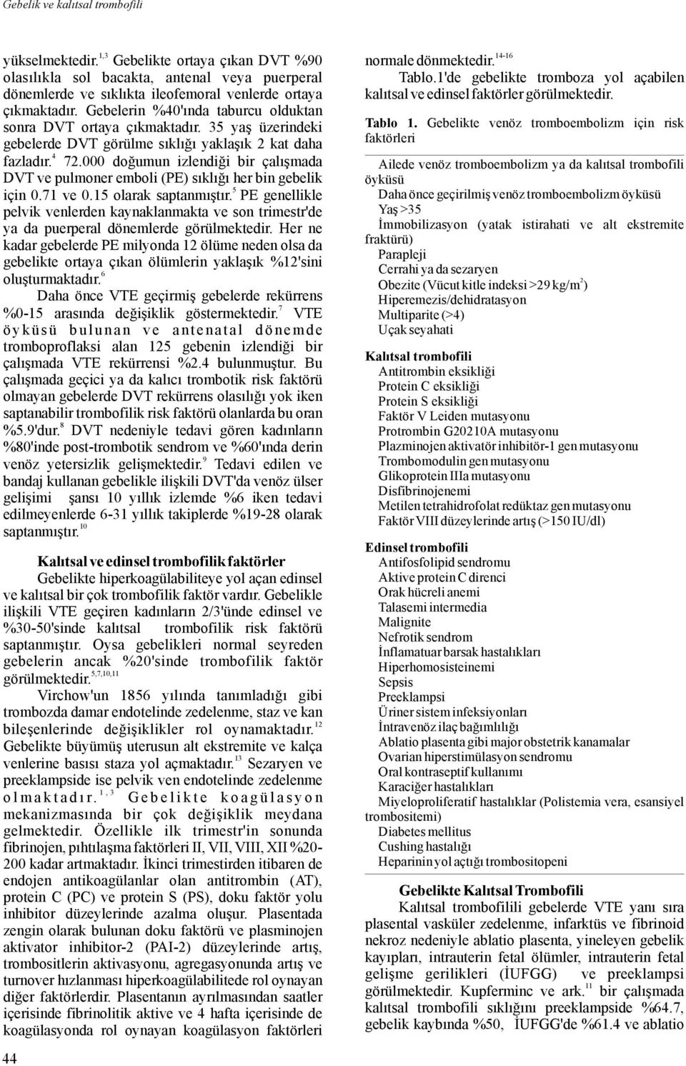 000 doğumun izlendiği bir çalışmada DVTvepulmoneremboli(PE)sıklığı herbingebelik 5 için 0.71 ve 0.15 olarak saptanmıştır.