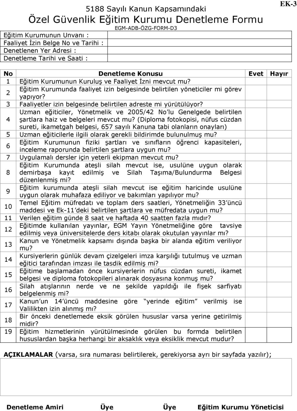 Uzman eğiticiler, Yönetmelik ve 005/ No lu Genelgede belirtilen şartlara haiz ve belgeleri mevcut (Diploma fotokopisi, nüfus cüzdan sureti, ikametgah belgesi, 5 sayılı Kanuna tabi olanların onayları)