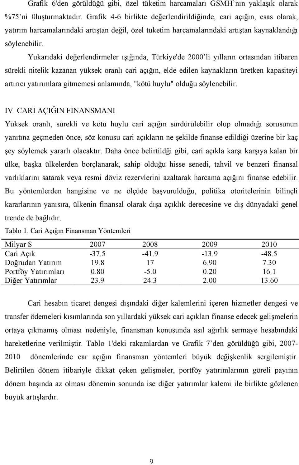 Yukarıdaki değerlendirmeler ışığında, Türkiye'de 2000 li yılların ortasından itibaren sürekli nitelik kazanan yüksek oranlı cari açığın, elde edilen kaynakların üretken kapasiteyi artırıcı