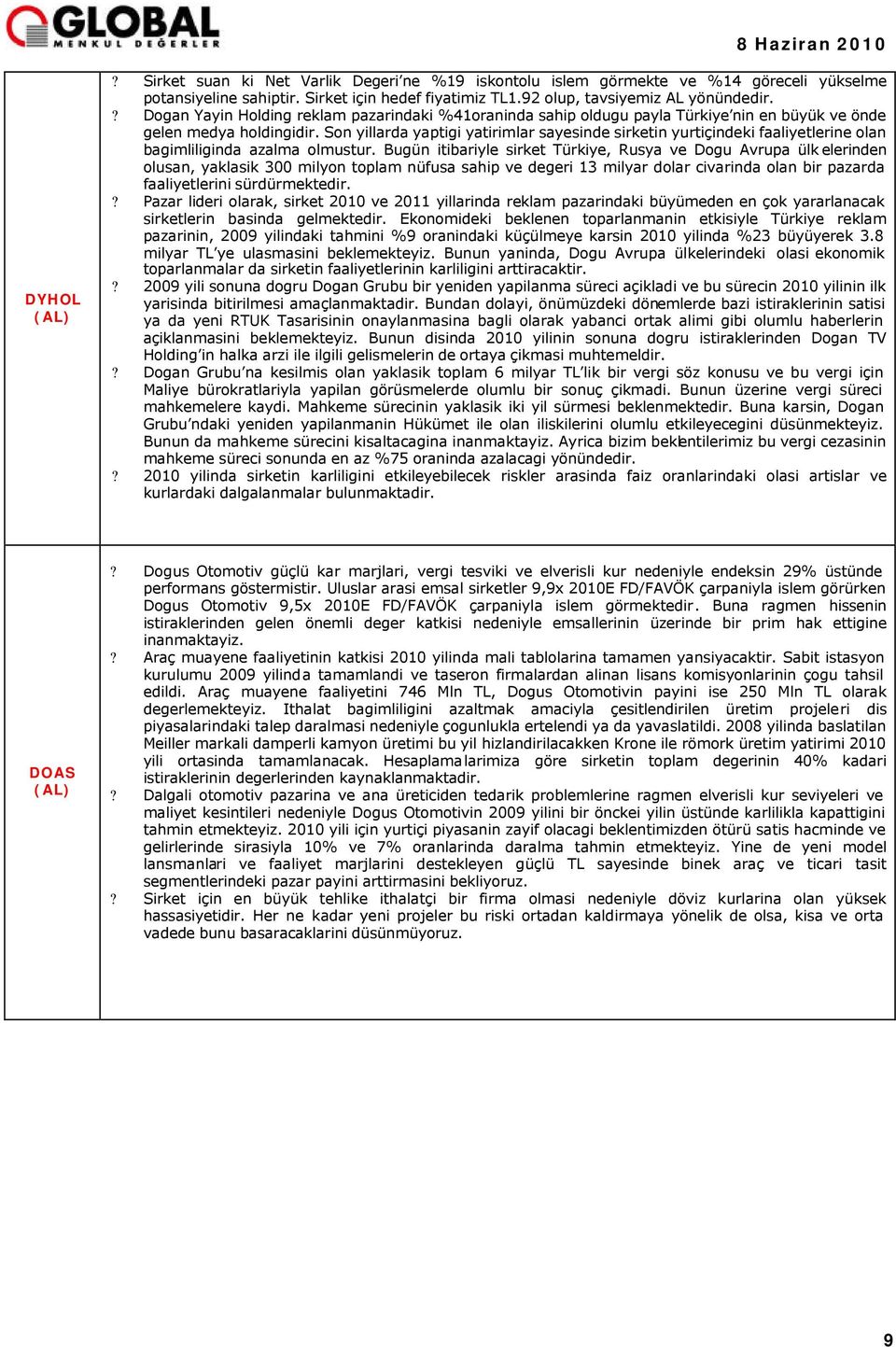 Son yillarda yaptigi yatirimlar sayesinde sirketin yurtiçindeki faaliyetlerine olan bagimliliginda azalma olmustur.