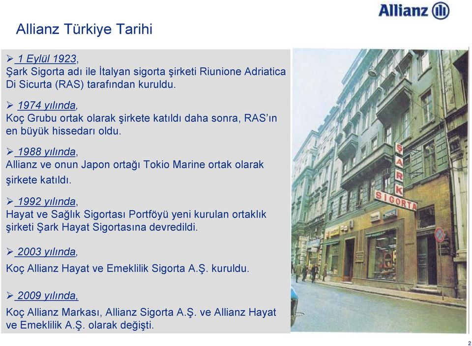 1988 yılında, Allianz ve onun Japon ortağı Tokio Marine ortak olarak şirkete katıldı.
