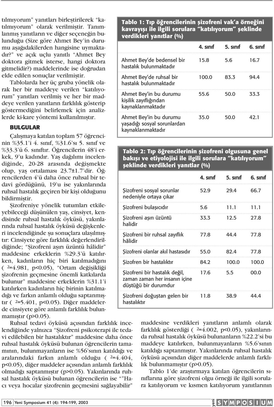 Tablolarda her üç gruba yönelik olarak her bir maddeye verilen kat l yorum yan tlar verilmifl ve her bir maddeye verilen yan tlar n farkl l k gösterip göstermedi ini belirlemek için analizlerde