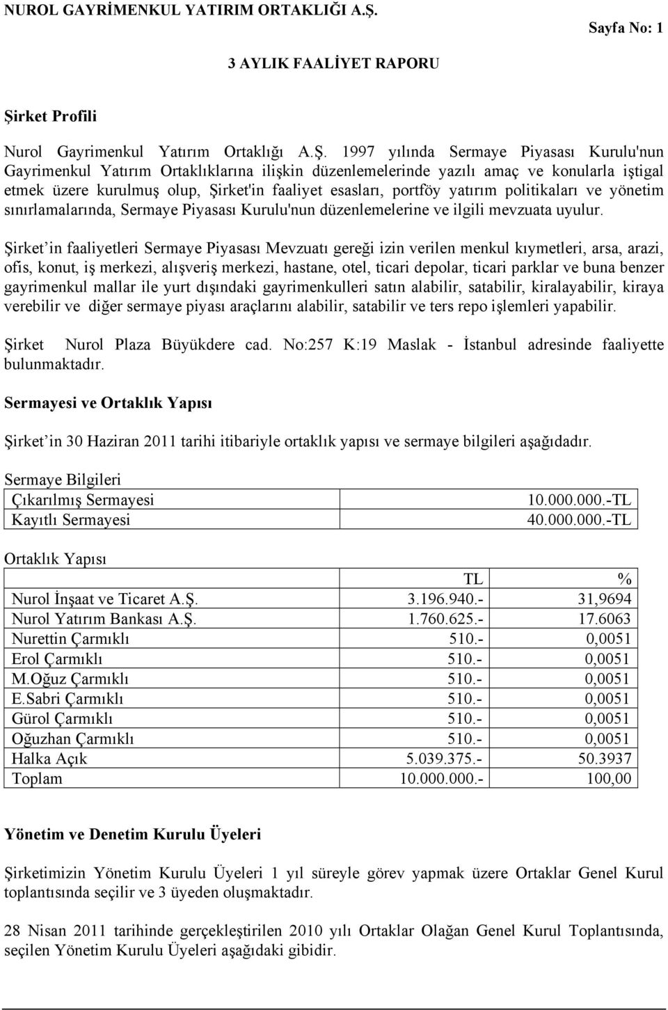 1997 yılında Sermaye Piyasası Kurulu'nun Gayrimenkul Yatırım Ortaklıklarına ilişkin düzenlemelerinde yazılı amaç ve konularla iştigal etmek üzere kurulmuş olup, Şirket'in faaliyet esasları, portföy