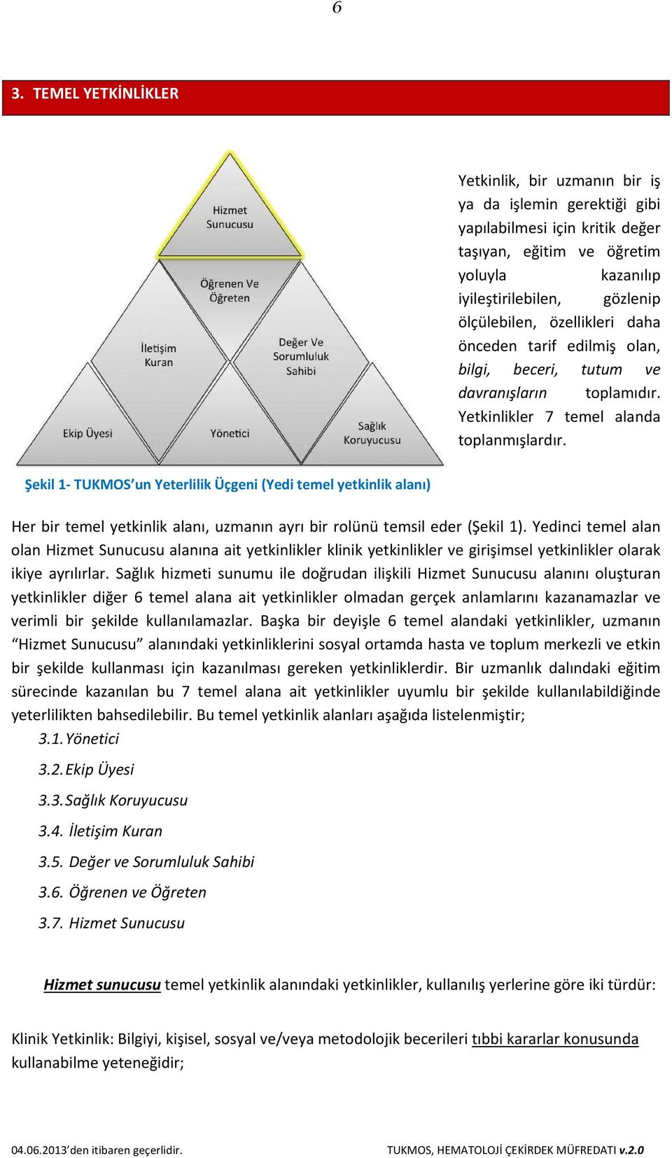 Şekil 1 TUKMOS un Yeterlilik Üçgeni (Yedi temel yetkinlik alanı) Her bir temel yetkinlik alanı, uzmanın ayrı bir rolünü temsil eder (Şekil 1).