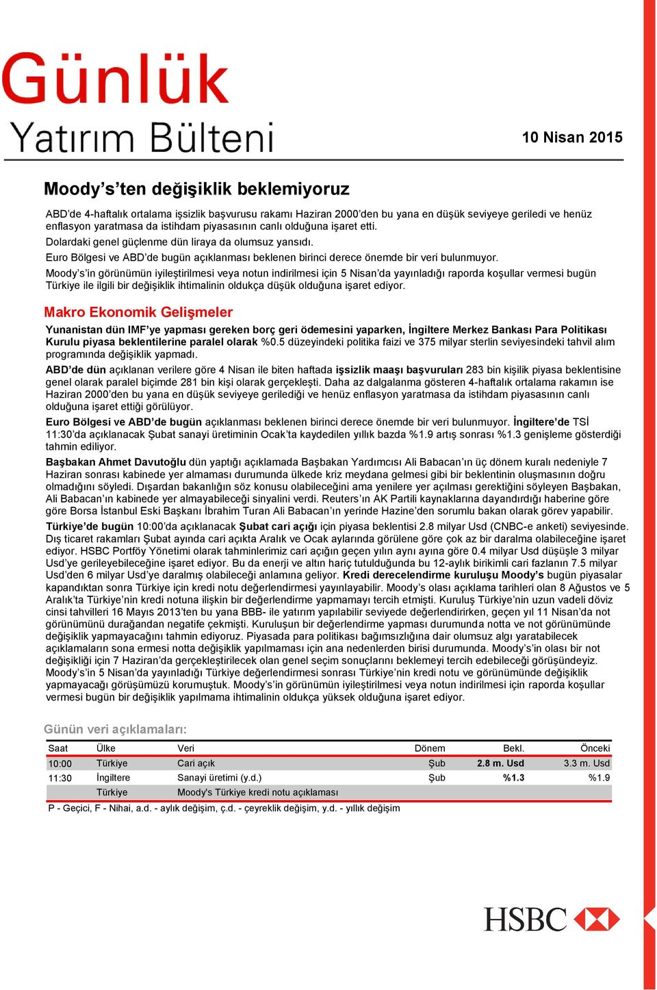 Moody s in görünümün iyileştirilmesi veya notun indirilmesi için 5 Nisan da yayınladığı raporda koşullar vermesi bugün Türkiye ile ilgili bir değişiklik ihtimalinin oldukça düşük olduğuna işaret