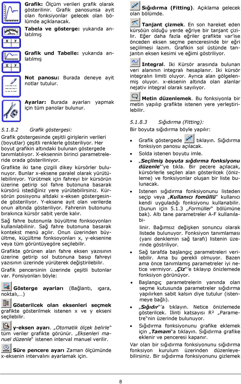 2 Grafik göstergesi: Grafik göstergesinde çeşitli girişlerin verileri (boyutlar) çeşitli renklerle gösteriliyor. Her boyut grafikin altındaki bulunan göstergede tanımlatılıyor.