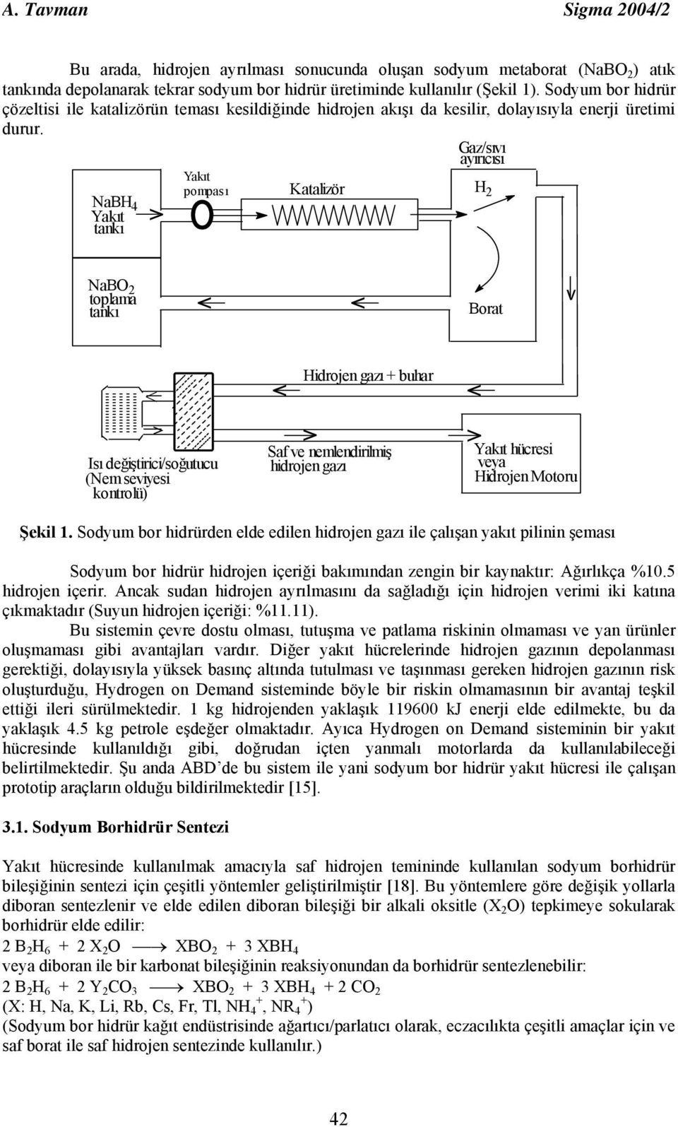 Gaz/sıvı ayırıcısı NaBH 4 Yakıt tankı Yakıt pompası Katalizör H 2 NaBO 2 toplama tankı < < Borat v Isı değiştirici/soğutucu (Nem seviyesi kontrolü) Hidrojen gazı + buhar < < < Saf ve nemlendirilmiş