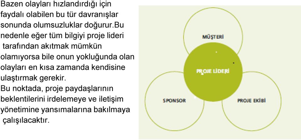 bu nedenle eğer tüm bilgiyi proje lideri tarafından akıtmak mümkün olamıyorsa bile onun