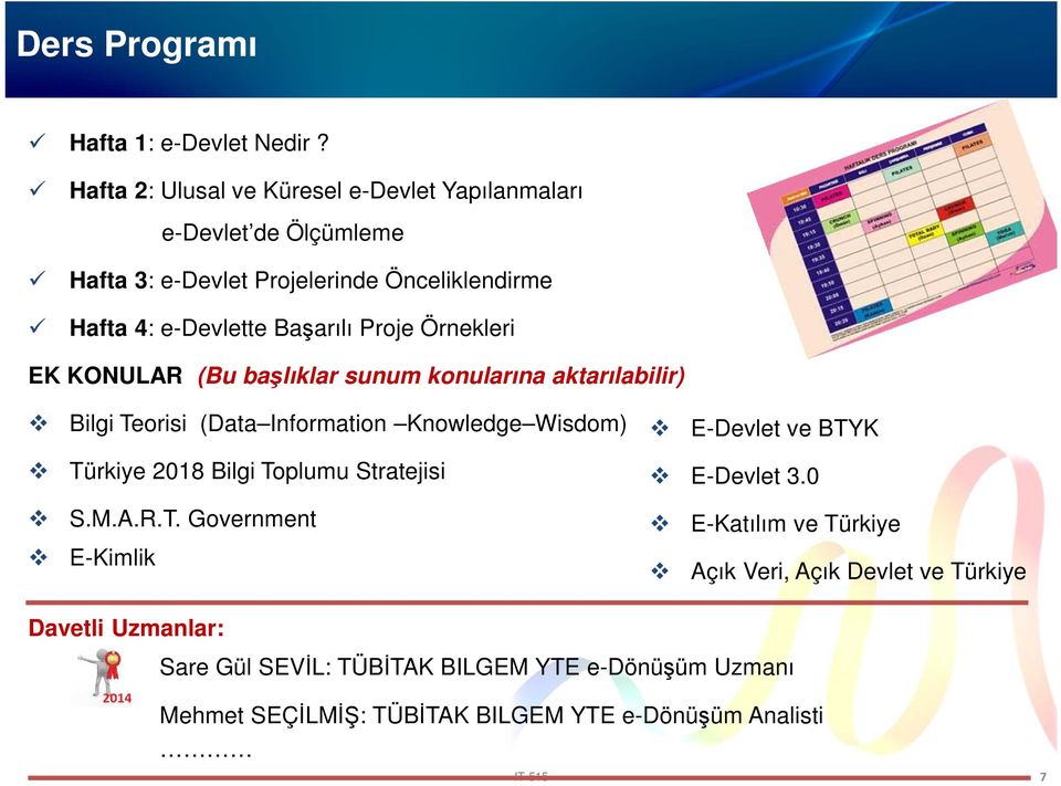 Proje Örnekleri EK KONULAR (Bu başlıklar sunum konularına aktarılabilir) Bilgi Teorisi (Data Information Knowledge Wisdom) Türkiye 2018 Bilgi Toplumu