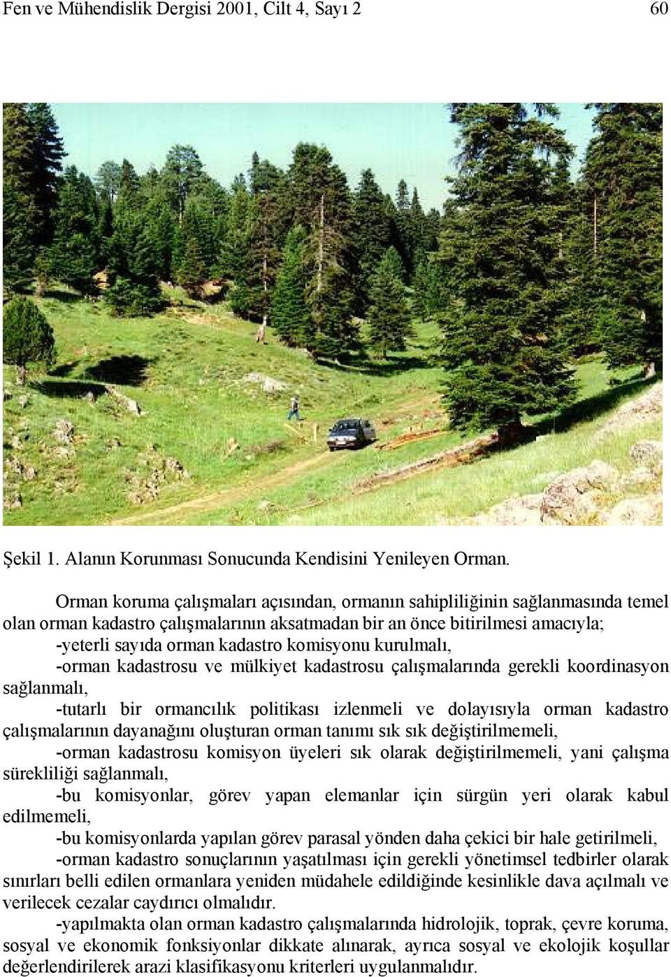 kurulmalı, -orman kadastrosu ve mülkiyet kadastrosu çalışmalarında gerekli koordinasyon sağlanmalı, -tutarlı bir ormancılık politikası izlenmeli ve dolayısıyla orman kadastro çalışmalarının