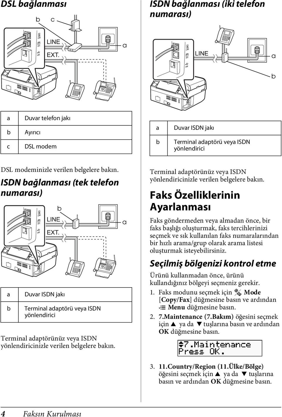 a Terminal adaptörünüz veya ISDN yönlendiricinizle verilen belgelere bakın.