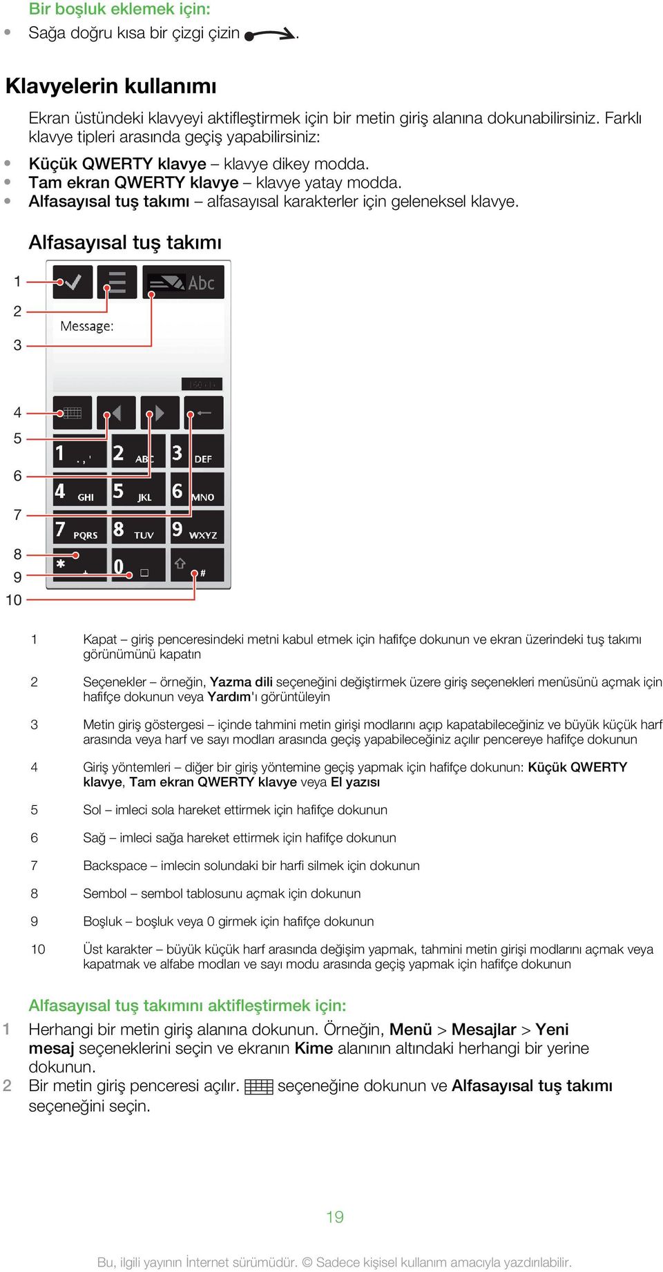 Alfasayısal tuş takımı alfasayısal karakterler için geleneksel klavye.