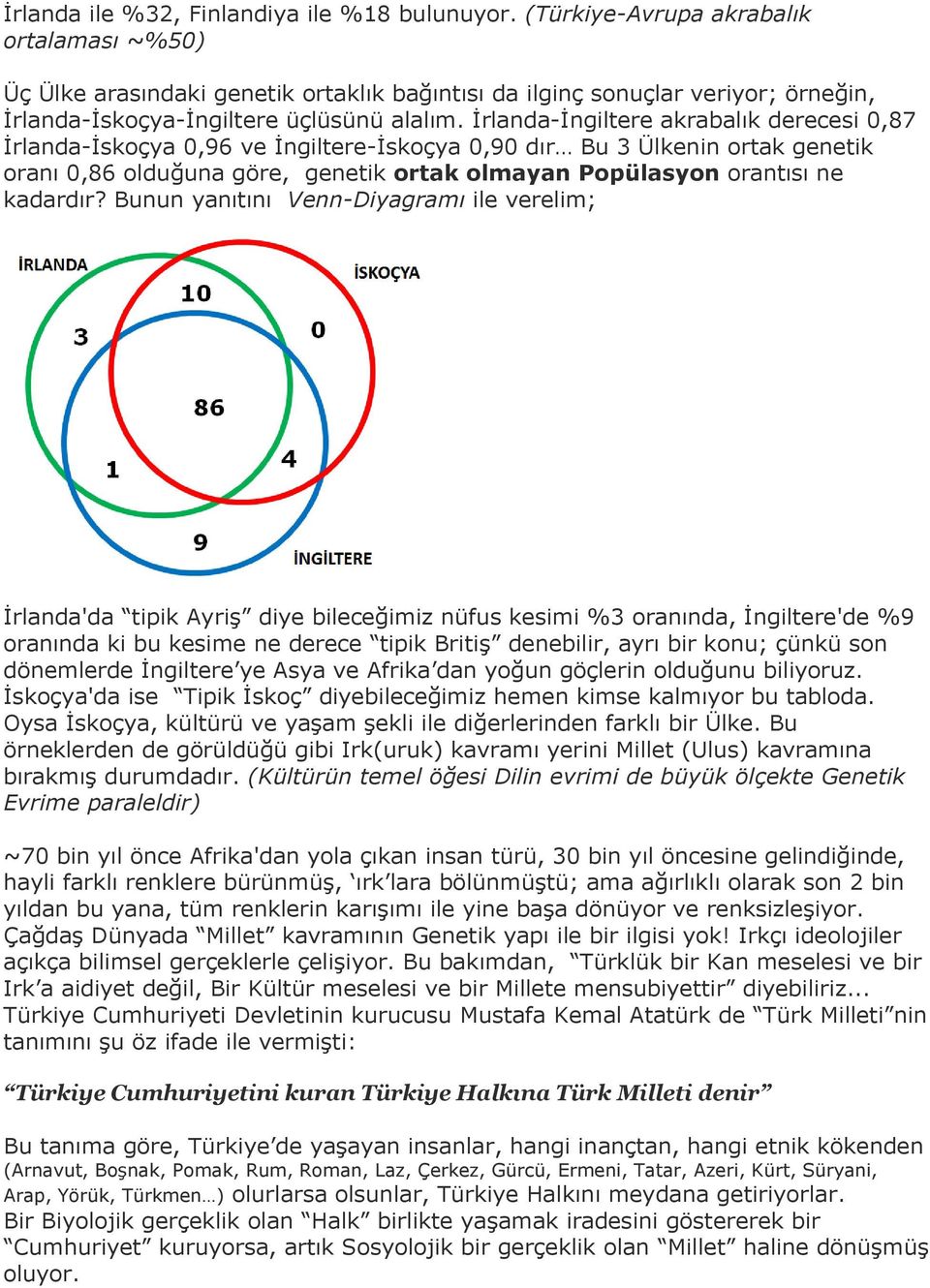 İrlanda-İngiltere akrabalık derecesi 0,87 İrlanda-İskoçya 0,96 ve İngiltere-İskoçya 0,90 dır Bu 3 Ülkenin ortak genetik oranı 0,86 olduğuna göre, genetik ortak olmayan Popülasyon orantısı ne kadardır?