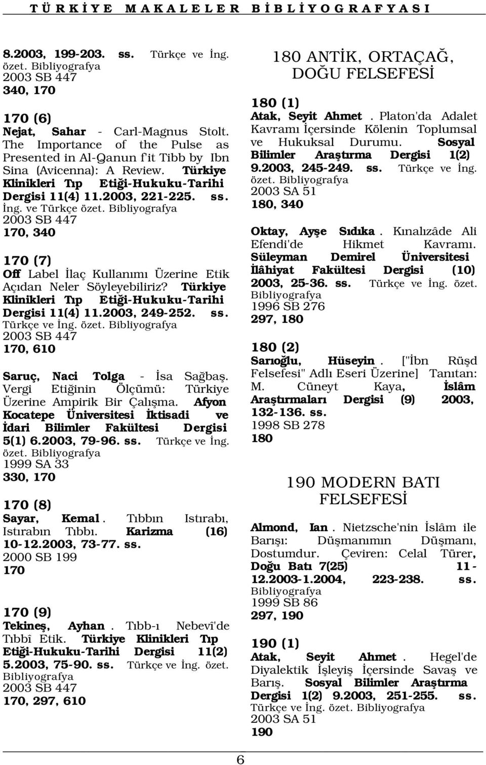 Türkiye Klinikleri T p Eti i-hukuku-tarihi Dergisi 11(4) 11.2003, 249-252. ss. Türkçe ve ng. özet. 2003 SB 447 170, Saruç, Naci Tolga - sa Sa bafl.