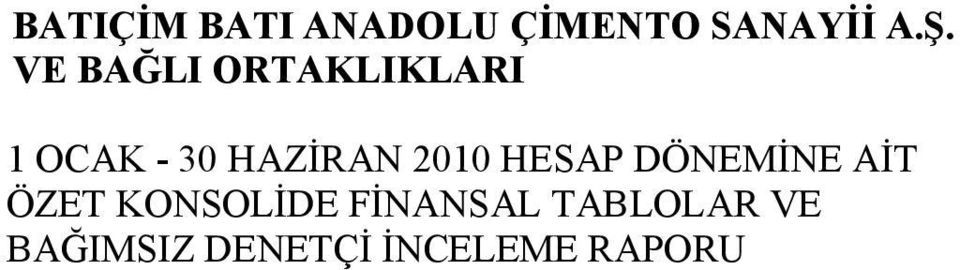 2010 HESAP DÖNEMİNE AİT ÖZET KONSOLİDE