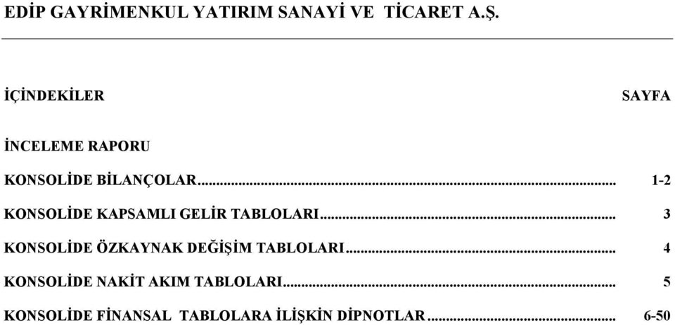 .. 1-2 KONSOLİDE KAPSAMLI GELİR TABLOLARI.