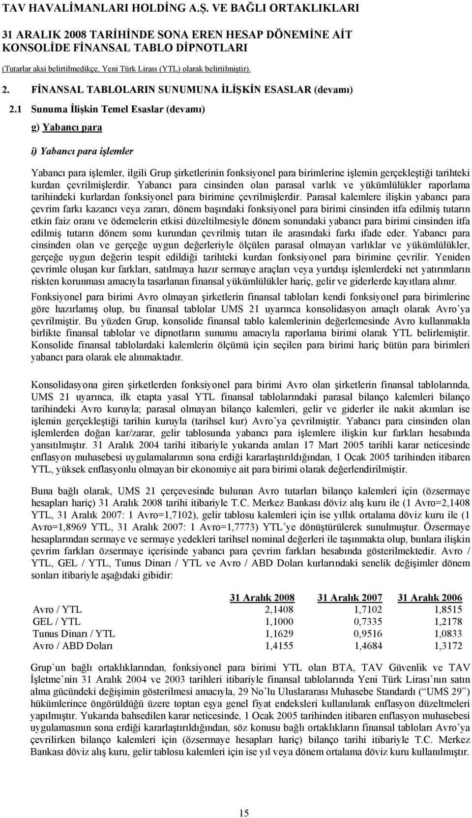 çevrilmişlerdir. Yabancı para cinsinden olan parasal varlık ve yükümlülükler raporlama tarihindeki kurlardan fonksiyonel para birimine çevrilmişlerdir.