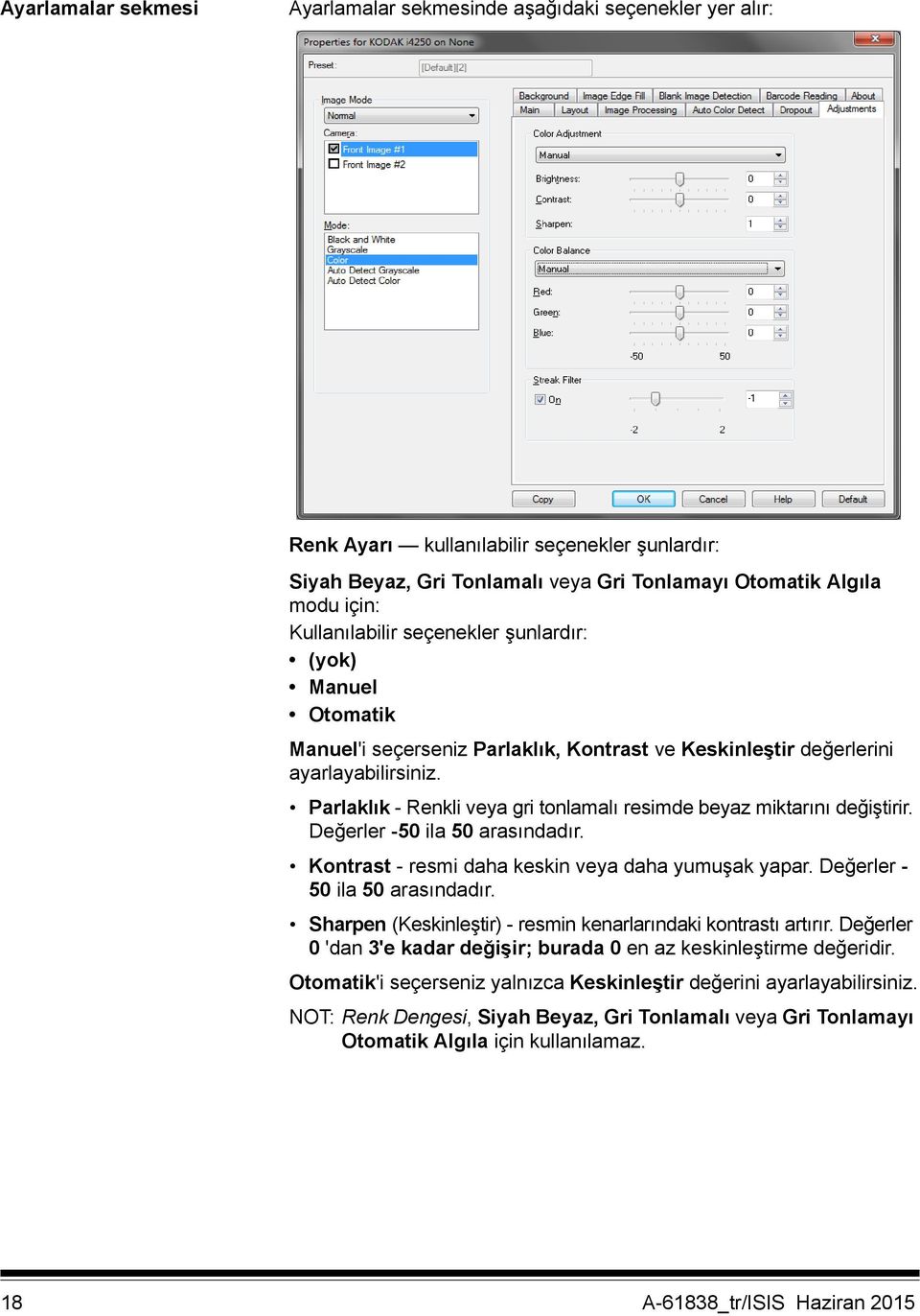 Parlaklık - Renkli veya gri tonlamalı resimde beyaz miktarını değiştirir. Değerler -50 ila 50 arasındadır. Kontrast - resmi daha keskin veya daha yumuşak yapar. Değerler - 50 ila 50 arasındadır.