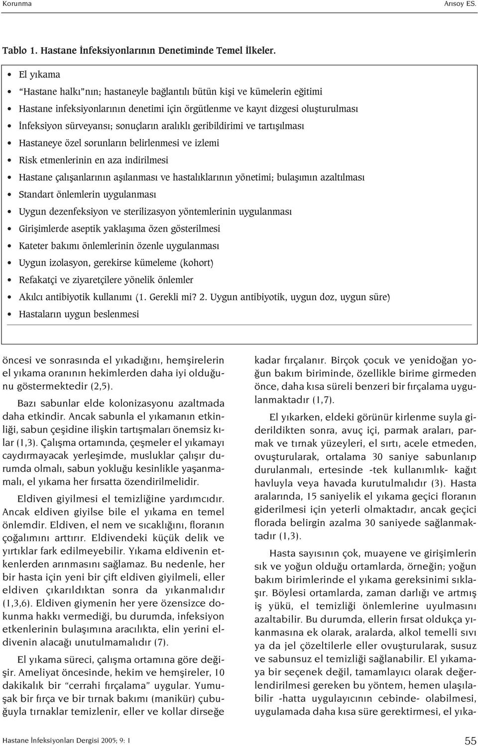 aral kl geribildirimi ve tart fl lmas Hastaneye özel sorunlar n belirlenmesi ve izlemi Risk etmenlerinin en aza indirilmesi Hastane çal flanlar n n afl lanmas ve hastal klar n n yönetimi; bulafl m n