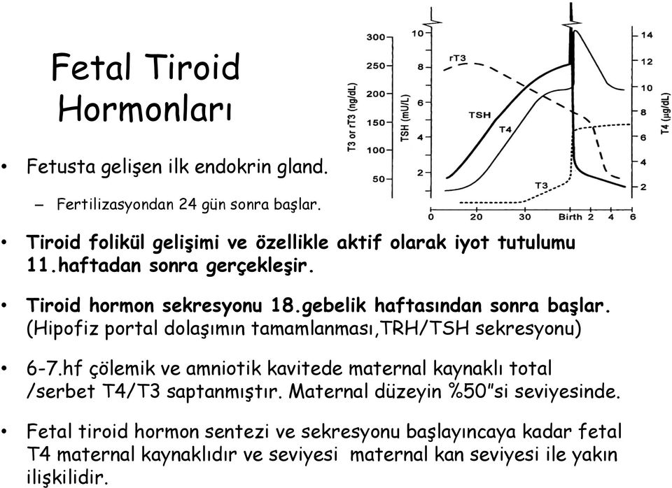 gebelik haftasından sonra başlar. (Hipofiz portal dolaşımın tamamlanması,trh/tsh sekresyonu) 6-7.