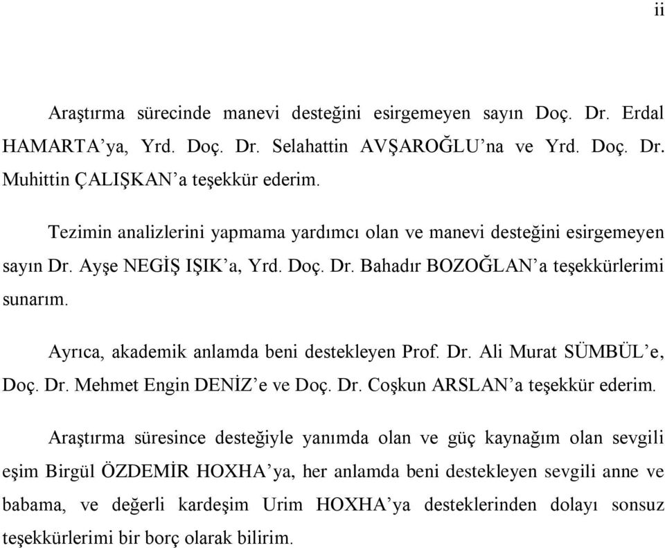 Ayrıca, akademik anlamda beni destekleyen Prof. Dr. Ali Murat SÜMBÜL e, Doç. Dr. Mehmet Engin DENĠZ e ve Doç. Dr. CoĢkun ARSLAN a teģekkür ederim.