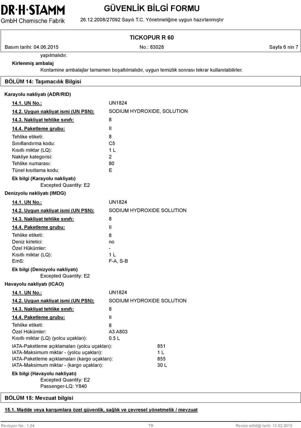 Taşımacılık Bilgisi Karayolu nakliyatı (ADR/RID) 14.