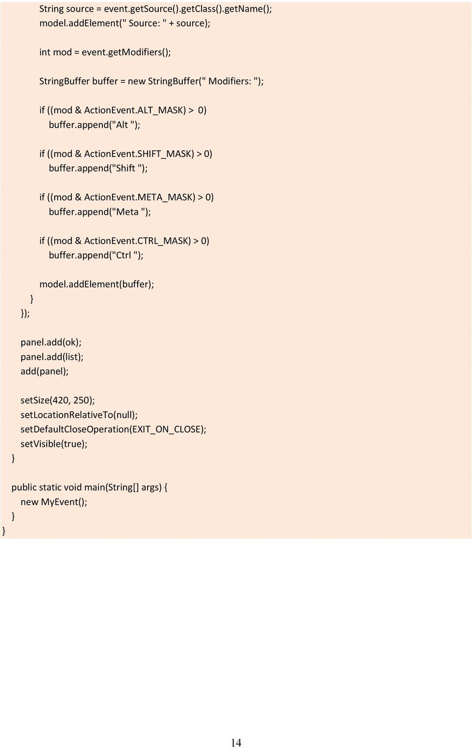 SHIFT_MASK) > 0) buffer.append("shift "); if ((mod & ActionEvent.META_MASK) > 0) buffer.append("meta "); if ((mod & ActionEvent.CTRL_MASK) > 0) buffer.