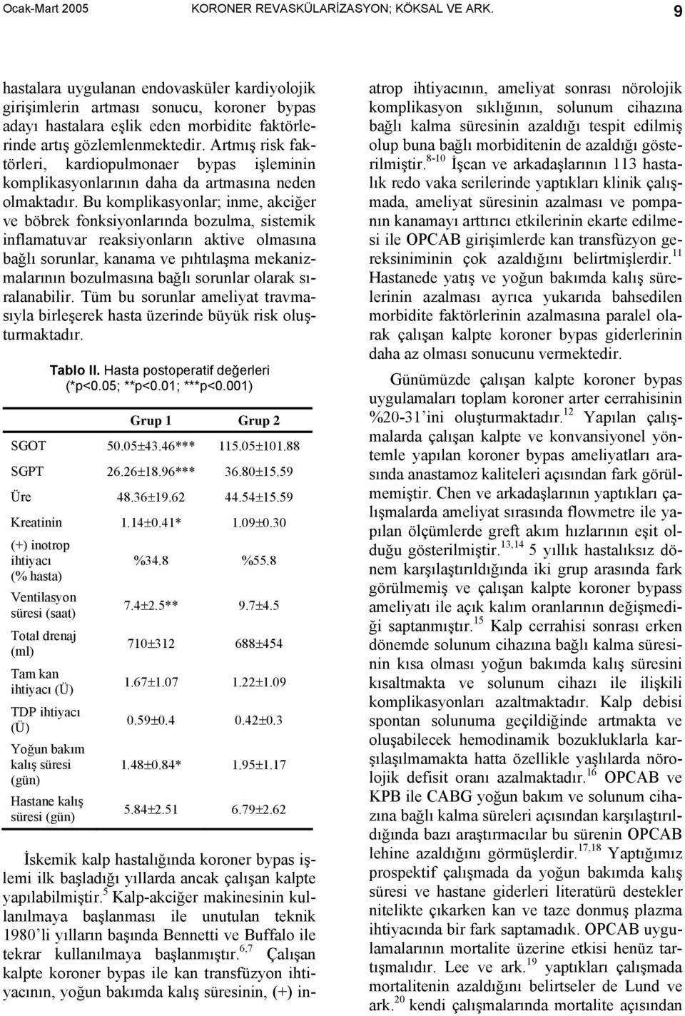 Artmış risk faktörleri, kardiopulmonaer bypas işleminin komplikasyonlarının daha da artmasına neden olmaktadır.