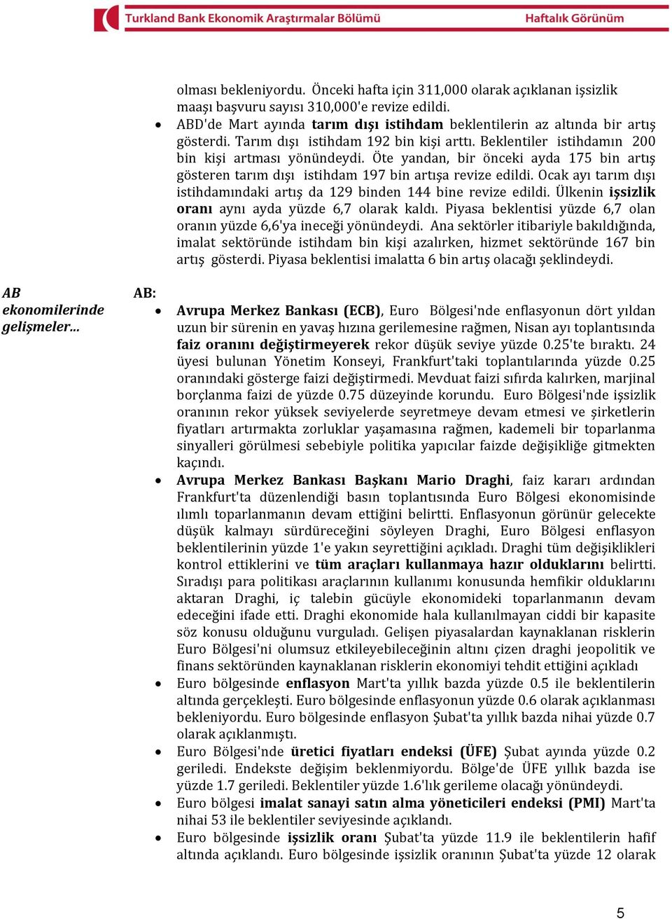 Öte yandan, bir önceki ayda 175 bin artış gösteren tarım dışı istihdam 197 bin artışa revize edildi. Ocak ayı tarım dışı istihdamındaki artış da 129 binden 144 bine revize edildi.