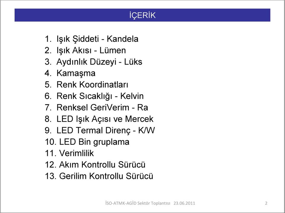 Renk Sıcaklığı - Kelvin 7. Renksel GeriVerim - Ra 8.