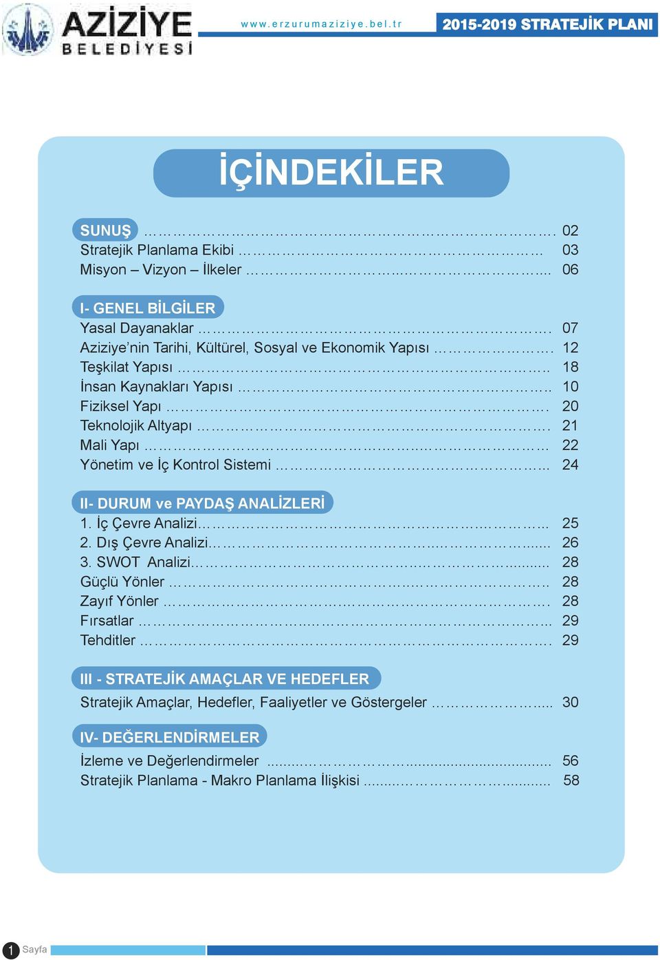 İç Çevre Analizi.... 25 2. Dış Çevre Analizi..... 26 3. SWOT Analizi..... 28 Güçlü Yönler.... 28 Zayıf Yönler.. 28 Fırsatlar..... 29 Tehditler.