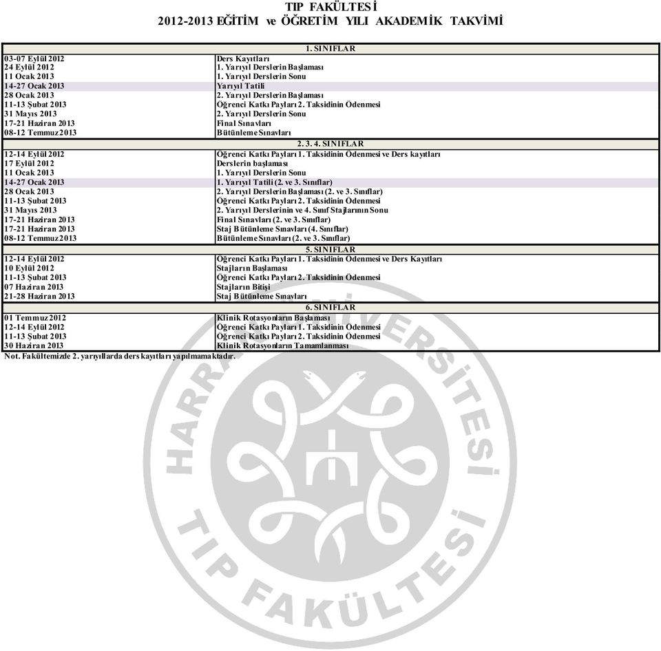 Yarıyıl Derslerin Sonu 17-21 Haziran 2013 Final Sınavları 08-12 Temmuz 2013 Bütünleme Sınavları 2. 3. 4. SINIFLAR 12-14 Eylül 2012 Öğrenci Katkı Payları 1.