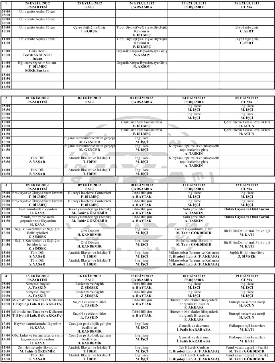 Sağlığına Giriş 26 EYLÜL 2012 Tıbbi Biyoloji ye Giriş ve Biyolojik Kavramlar Tıbbi Biyoloji ye Giriş ve Biyolojik Kavramlar Organik Kimya-Biyokimyaya Giriş Organik Kimya-Biyokimyaya Giriş 27 EYLÜL