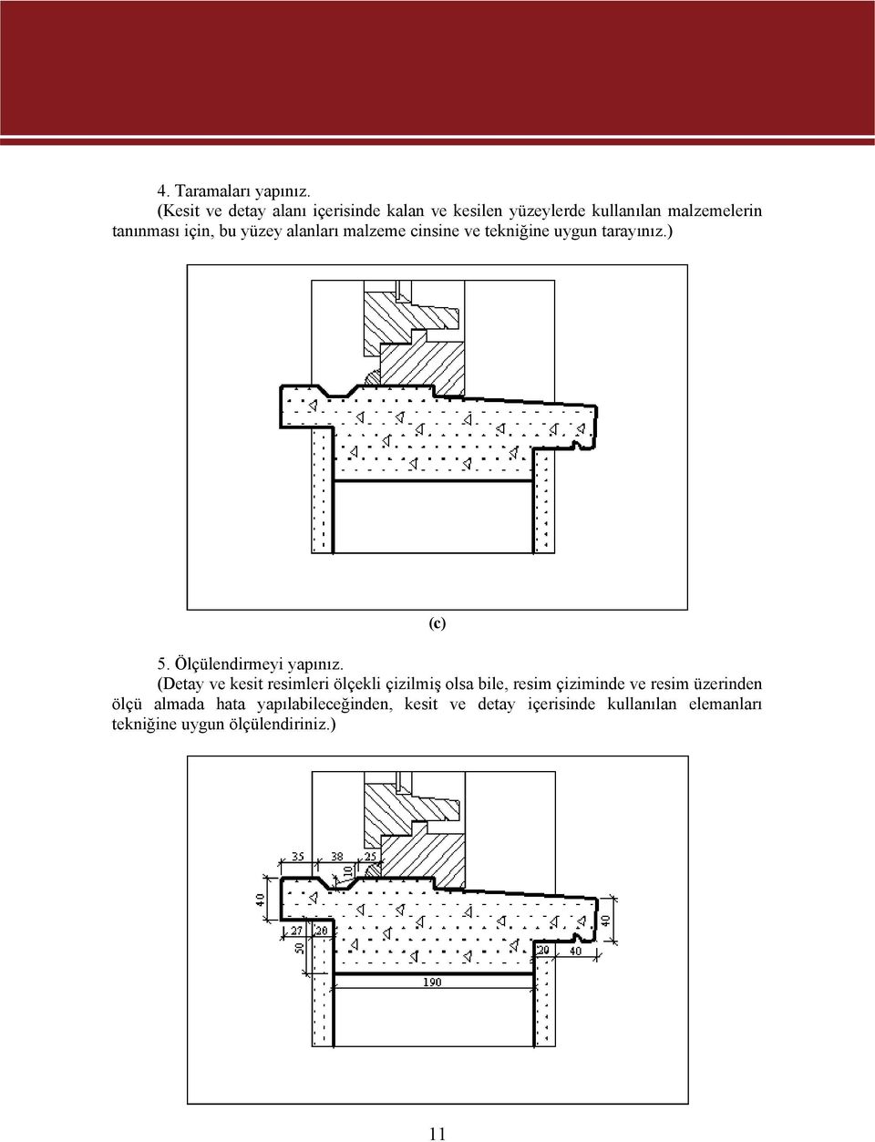 yüzey alanları malzeme cinsine ve tekniğine uygun tarayınız.) (c) 5. Ölçülendirmeyi yapınız.