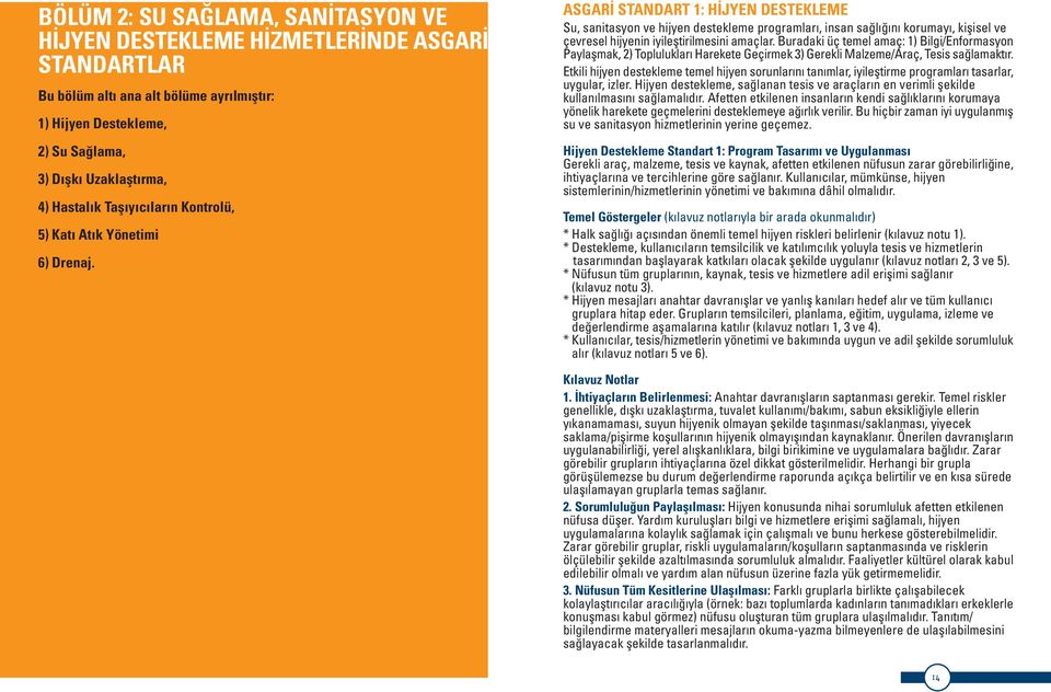 ASGAR STANDART 1: H JYEN DESTEKLEME Su, sanitasyon ve hijyen destekleme programlar, insan sa l n korumay, kiflisel ve çevresel hijyenin iyilefltirilmesini amaçlar.