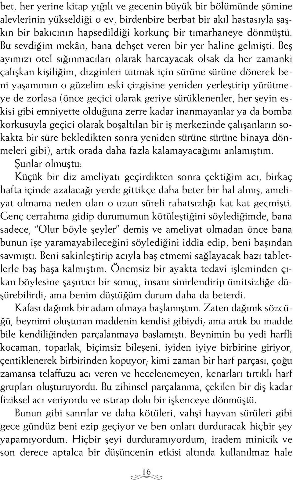 Befl ay m z otel s nmac lar olarak harcayacak olsak da her zamanki çal flkan kiflili im, dizginleri tutmak için sürüne sürüne dönerek beni yaflam m n o güzelim eski çizgisine yeniden yerlefltirip